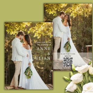 Moderne Hochzeitseinladung mit 2 Fotos & QR-Code Einladung