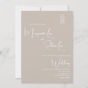 Moderne Hochzeitseinladung mit braun-weißem Band i Einladung