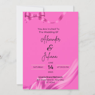 Moderne Hochzeitseinladung mit rosa Band für eine Einladung