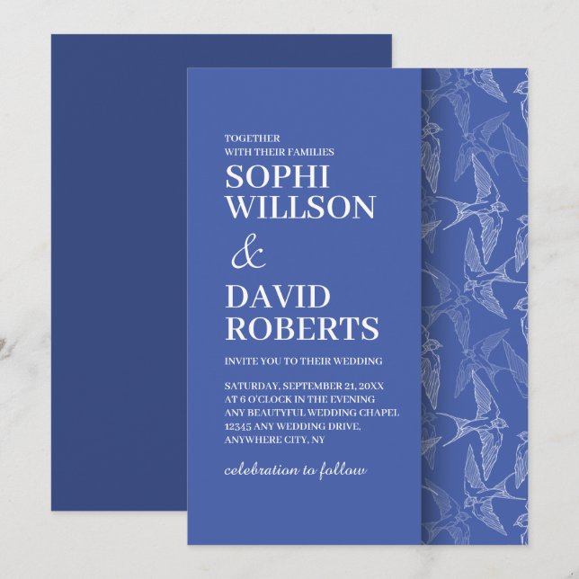 Moderne Hochzeitseinladung mit schwalbenem Muster Einladung (Vorne/Hinten)