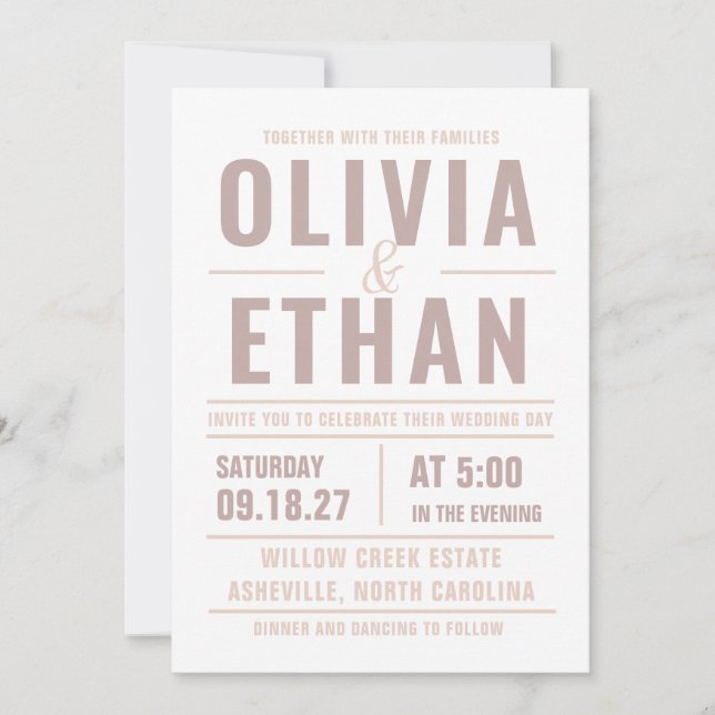 Moderne Hochzeitseinladung mit Typografie (Vorderseite)
