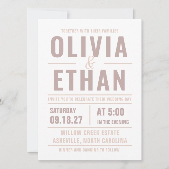 Moderne Hochzeitseinladung mit Typografie (Vorderseite)