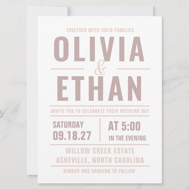 Moderne Hochzeitseinladung mit Typografie (Vorderseite)