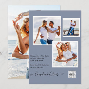 Moderne Hochzeitseinladung PHOTO QR CODE RSVP Blau Einladung