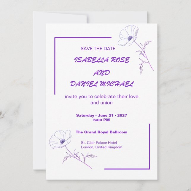 Moderne Hochzeitseinladungskarte 'Save the Date' m Save The Date (Vorderseite)