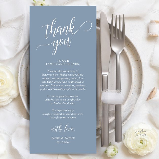 Moderne Hochzeitsempfehlung dank Karte (Modern Classy Wedding Dinner Thank You Card Reception brunch lunch in dusty blue)