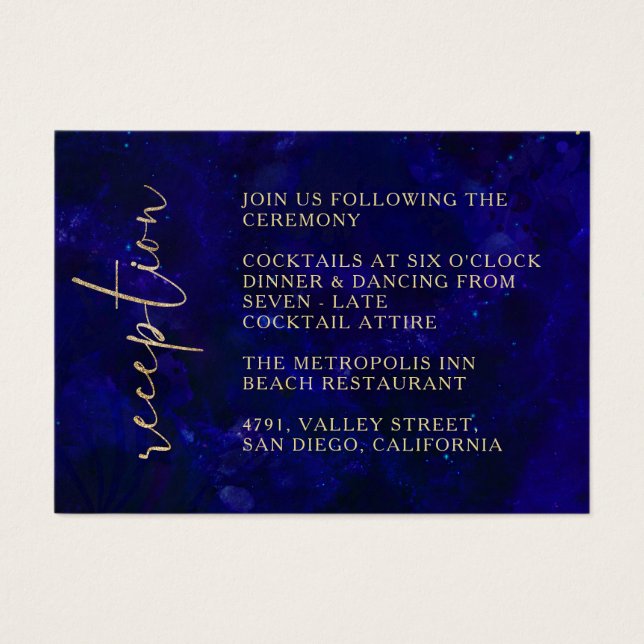 Moderne Hochzeitsempfehlung für Deep Blue Calligra (Vorderseite)