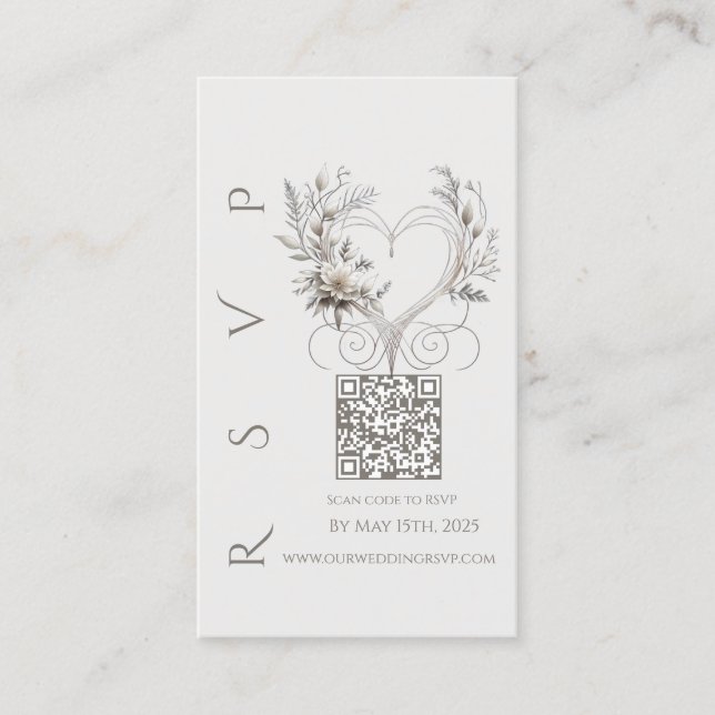 Moderne Hochzeitserie RSVP QR-Code-White-Blume Visitenkarte (Vorderseite)