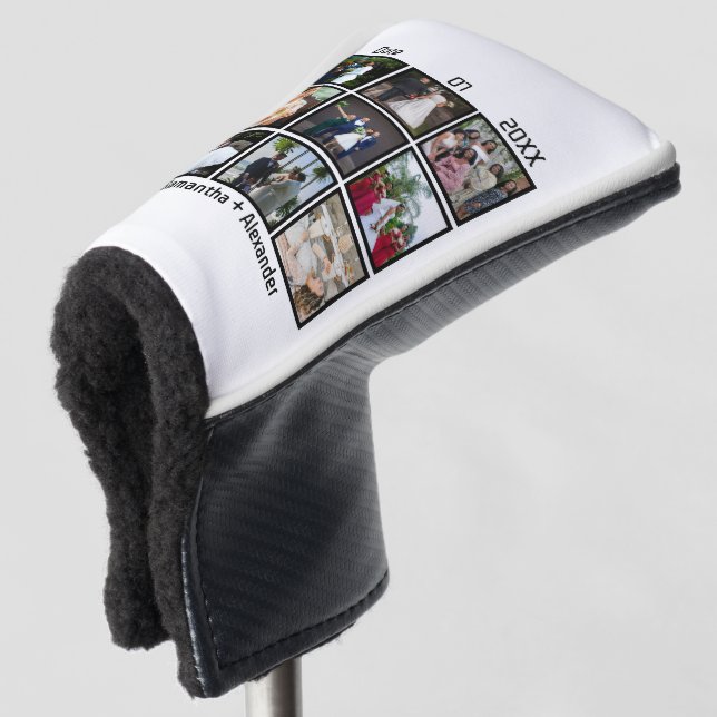 Moderne Hochzeitsfeier 9 FotoCollage Golf Headcover (3/4 Vorderseite)