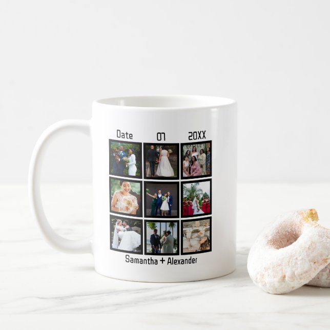 Moderne Hochzeitsfeier 9 FotoCollage Kaffeetasse (Mit Donut)