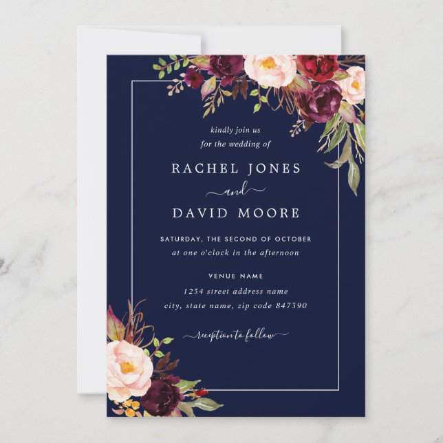 Moderne Hochzeitsfeier der Marine Einladung (Vorderseite)