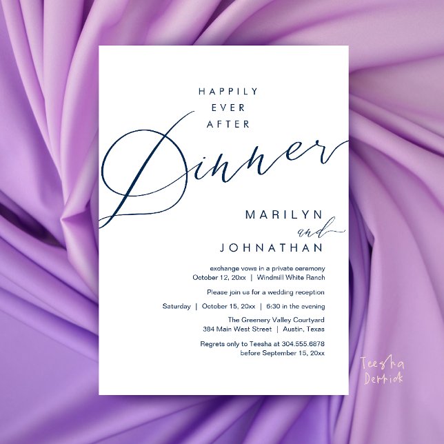 Moderne Hochzeitsfeier Glücklich Bis ans Lebensend Einladung (Modern Wedding Happily Ever After Reception Dinner Invitation Card in Navy Blue)