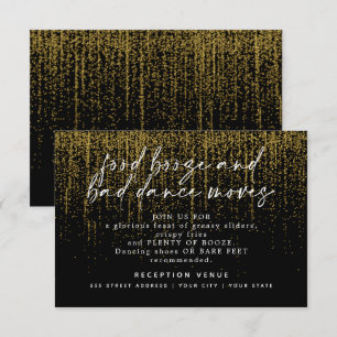 Moderne Hochzeitsfeier Gold Schwarz Glitter Einladung