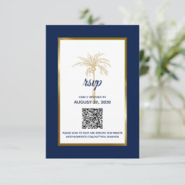 Moderne Hochzeitsfeier mit blauem Gold Palm Tree RSVP Karte