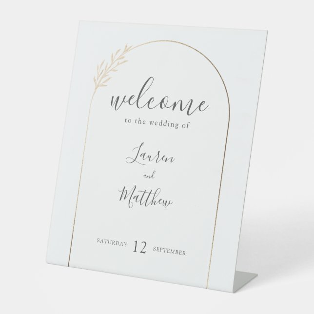 Moderne Hochzeitsfeier mit Gold-Floral-Arsch Sockelschild (Vorderseite)