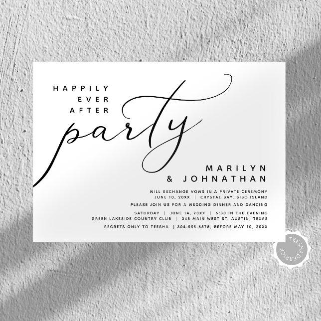 Moderne Hochzeitsfeier nach dem Party glücklich Einladung (Modern Minimalist, Happily Ever After Wedding Elopement Dinner Party Celebration Invitation Cards.)