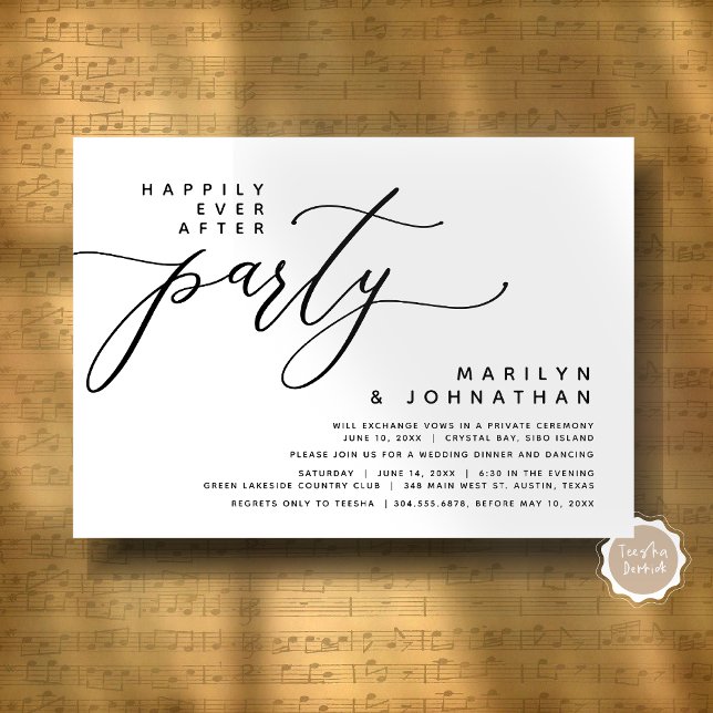 Moderne Hochzeitsfeier nach dem Party glücklich Einladung (Modern Romantic Wedding Elopement Happily Ever After Dinner Party Invitation Card, Digital Download)