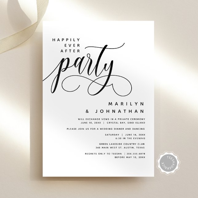 Moderne Hochzeitsfeier nach dem Party glücklich Einladung (Modern Wedding Elopement Happily Ever After Party Invitation Card, Digital Download, Celebration)