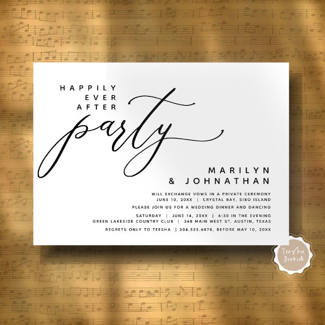 Moderne Hochzeitsfeier nach dem Party glücklich Einladung (Modern Romantic Wedding Elopement Happily Ever After Dinner Party Invitation Card, Digital Download)