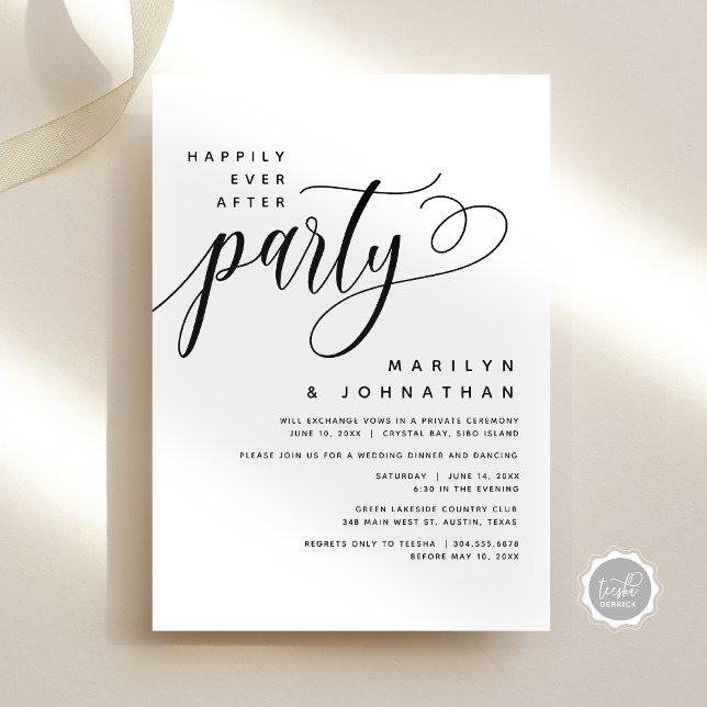 Moderne Hochzeitsfeier nach dem Party glücklich Einladung (Modern Wedding Elopement Happily Ever After Party Invitation Card, Digital Download or Printed Copy)