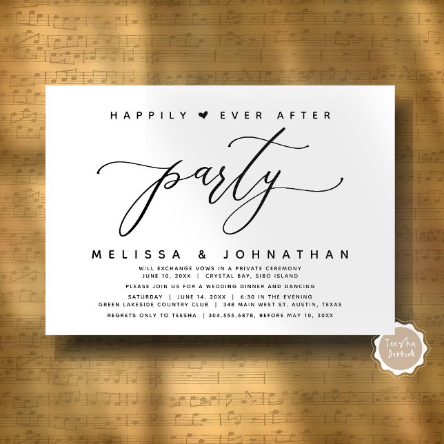 Moderne Hochzeitsfeier nach dem Party glücklich Einladung (Modern Romantic Wedding Elopement Happily Ever After Dinner Party Invitation Card, Digital Download)
