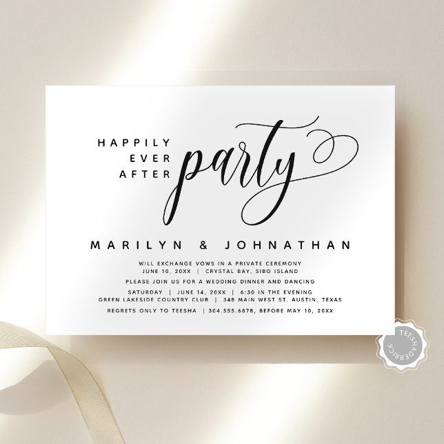 Moderne Hochzeitsfeier nach dem Party glücklich Einladung (Modern Wedding Elopement Happily Ever After Party Invitation Card, Digital Download or Printed Copy)