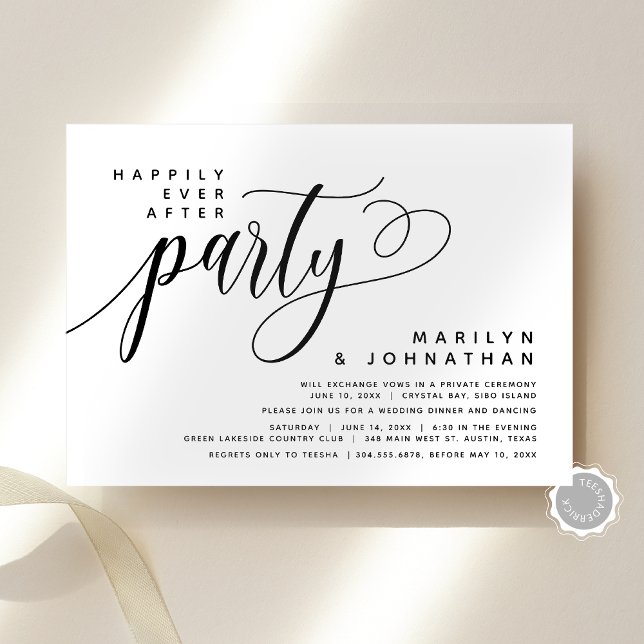 Moderne Hochzeitsfeier nach dem Party glücklich Einladung (Modern Wedding Elopement Happily Ever After Party Invitation Card, Digital Download or Printed Copy)