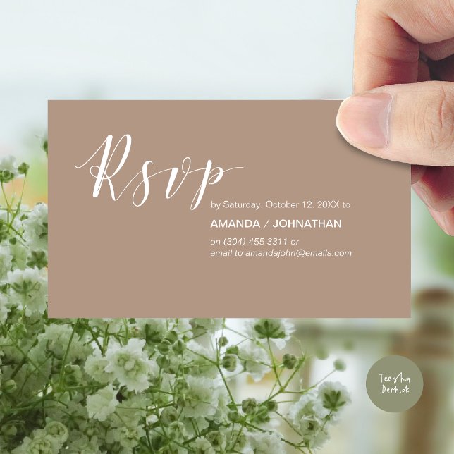 Moderne Hochzeitsfeier UAWG in warmen Taupe Begleitkarte (Modern Wedding RSVP Invitation Card, Online reply, Email or phone, in warm taupe)