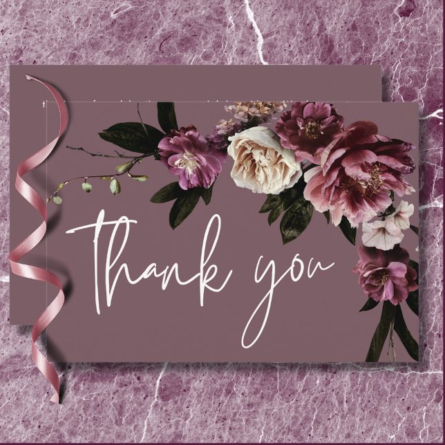 Moderne Hochzeitsfeiern mit Creme Peonies Dankeskarte (Modern Burgundy & Cream Peonies Floral Wedding Thank You Card)