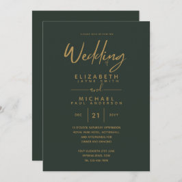 Moderne Hochzeitsfeiern mit grünem Gold Einladung