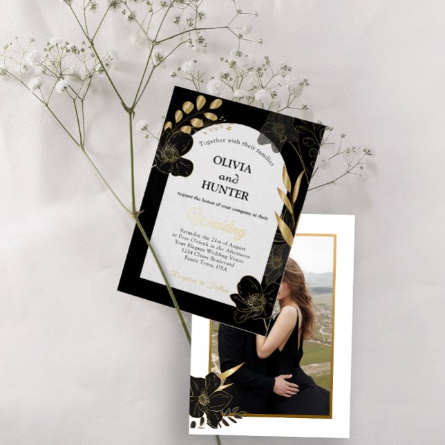 Moderne Hochzeitsfolie aus weißem und goldenen Fot Folieneinladung (Modern White and Gold Floral Photo Wedding Foil Foil Invitation)