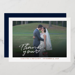Moderne Hochzeitsfoto-Dankeschön-Schrift Rose Gold Folieneinladung