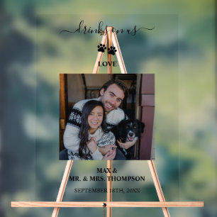 Moderne Hochzeitsfotos von Paar und Hund 'Getränke Acrylschild