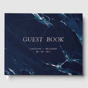 Moderne Hochzeitsgästebuch mit Navy-Marbelierung u Gästebuch