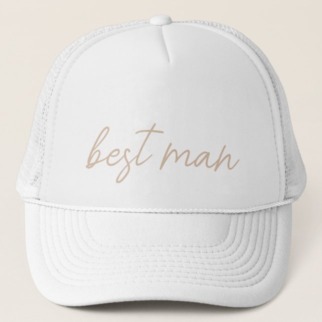 Moderne Hochzeitsgesellschaft | Beige Schrift Truckerkappe (Vorderseite)