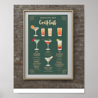 Moderne Hochzeitsgetränk Menü Cocktails Abbildung Poster