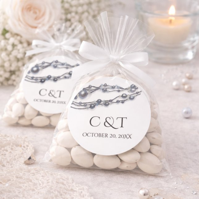 Moderne Hochzeitsinitialen Monogramm Elegant Perle Runder Aufkleber (Von Creator hochgeladen)