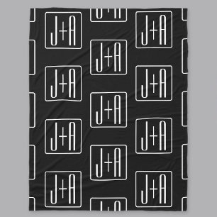 Moderne Hochzeitsinitialen Muster Schwarz & Weiß Fleecedecke