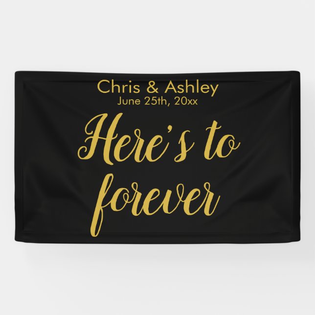 Moderne Hochzeitskabine Fotobooth Black Gold Foto Banner (Horizontal)