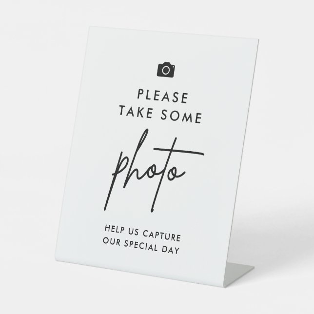 Moderne Hochzeitskamera Fotos signieren Sockelschild (Vorderseite)