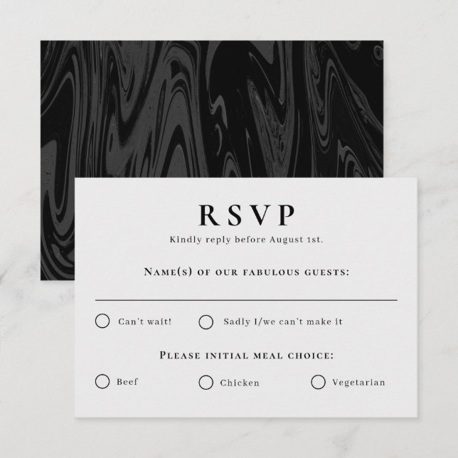 Moderne Hochzeitskarte aus schwarzem Marmor RSVP Karte (Vorne/Hinten)