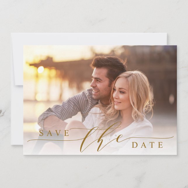 Moderne Hochzeitskarte für Foto Gold Save the Date (Vorderseite)