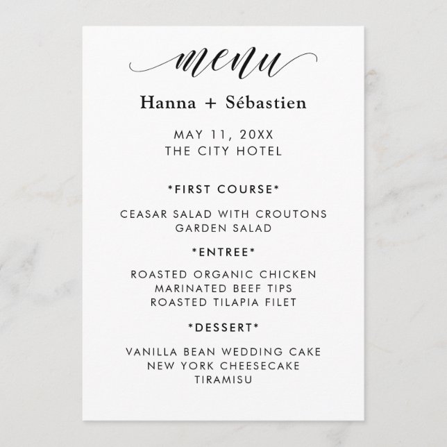 Moderne Hochzeitskarte Menükarte (Vorderseite)