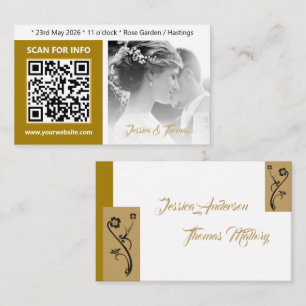 Moderne Hochzeitskarten, QR-Code, Foto, Gold Visitenkarte