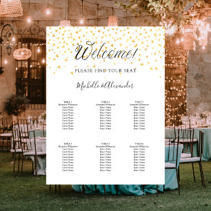 Moderne Hochzeitskizze mit weißem Gold 6 Sitzplätz Poster