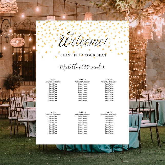 Moderne Hochzeitskizze mit weißem Gold 6 Sitzplätz Poster (Von Creator hochgeladen)