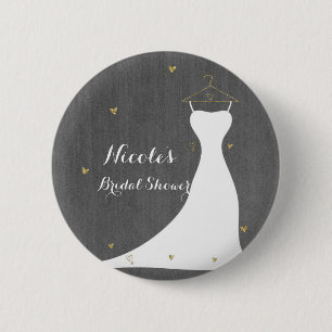 Moderne Hochzeitskleid & Goldene Herzen Brautparty Button