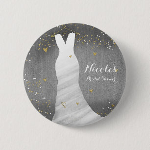 Moderne Hochzeitskleid-Konfetti-Herzen Brautparty Button