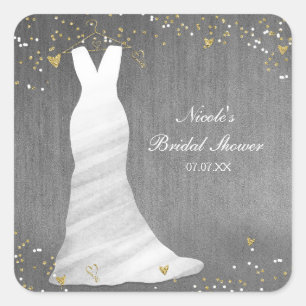 Moderne Hochzeitskleid Konfetti Herzen Brautparty Quadratischer Aufkleber