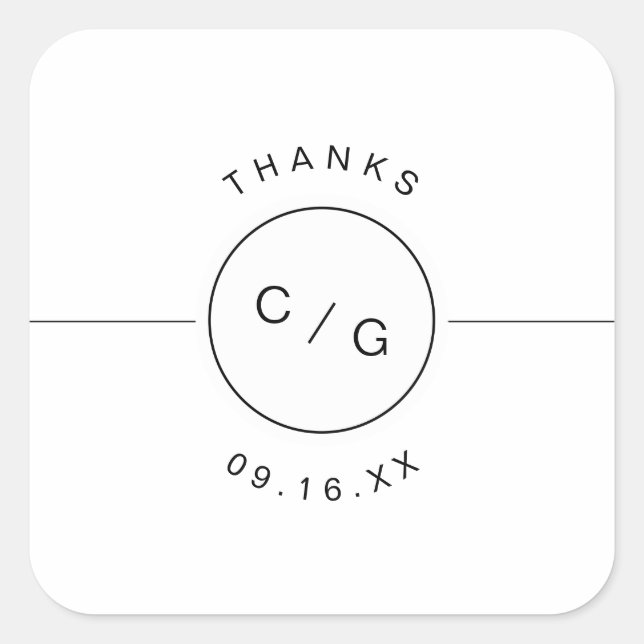 Moderne Hochzeitsmonogramm in Schwarz-Weiß-Technik Quadratischer Aufkleber (Vorderseite)